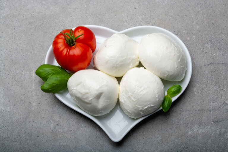 Mocarela (mozzarella) s paradižnikom in baziliko, barve italijanske zastave